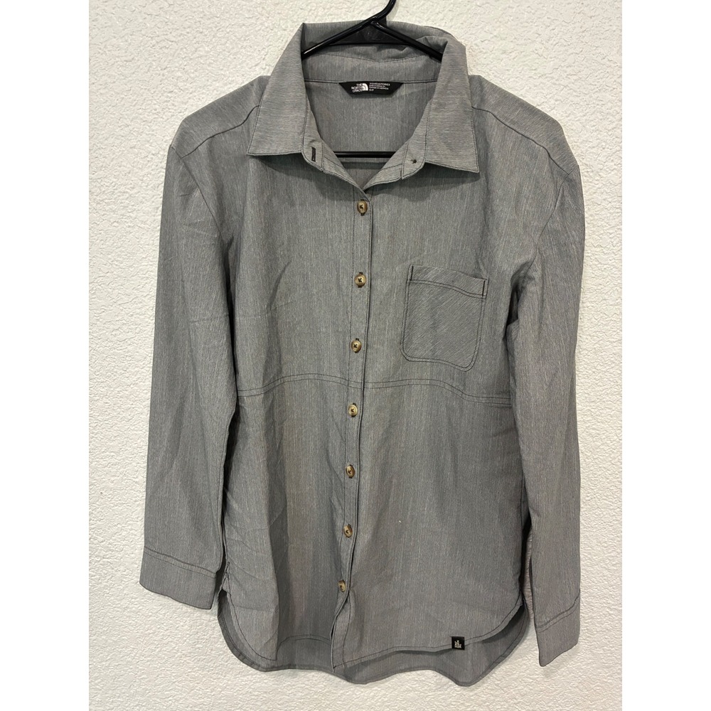The North Face Womens Button Up Shirt Blouse Pocket Gray Small